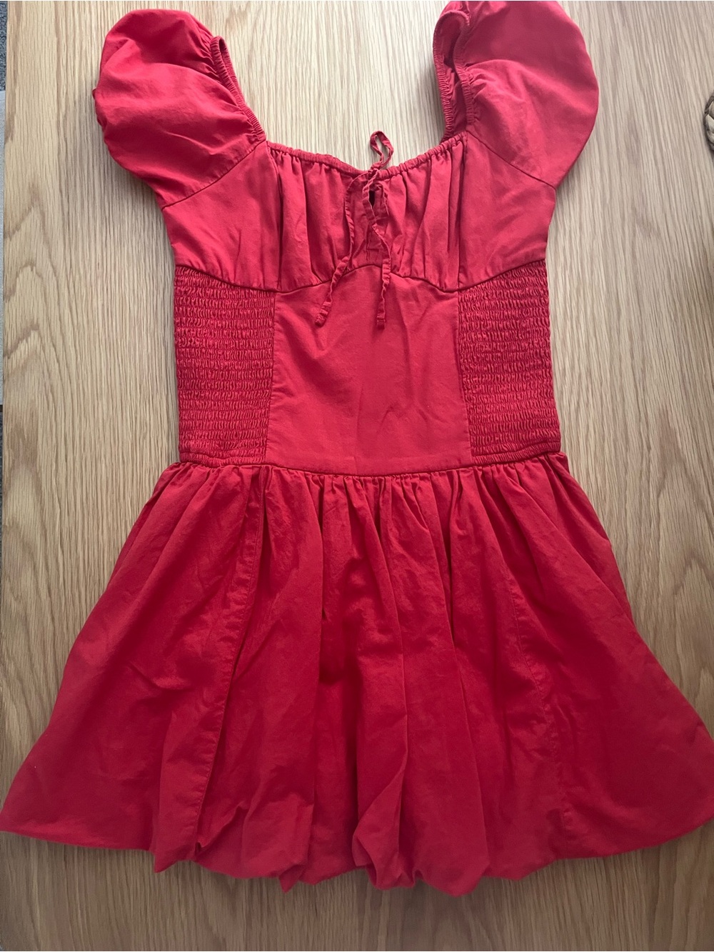 Hollister Red Bubble Puff Sleeve Smocked Waist Dress XS